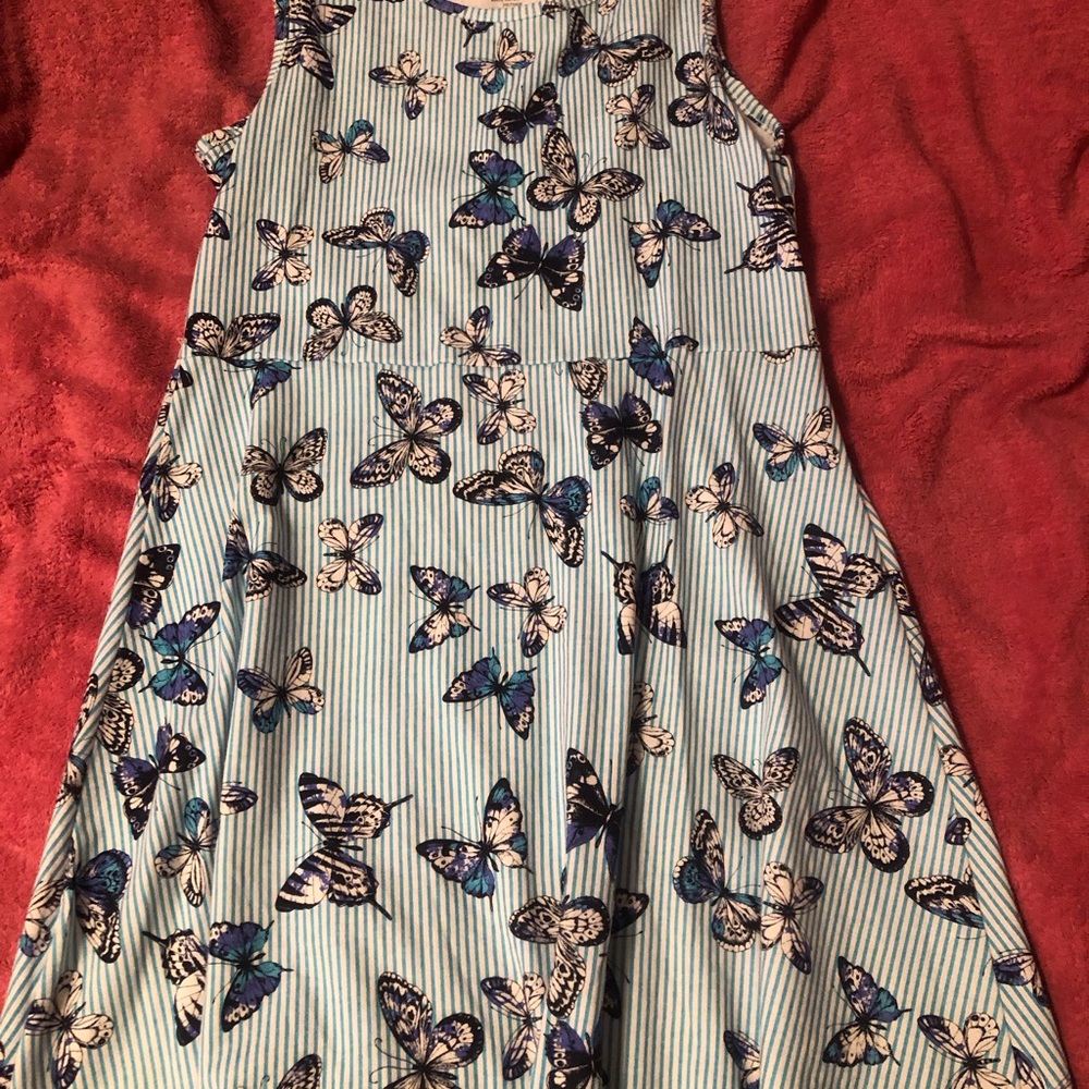 Wonder Nation Blue and Brown Pleated A-Line Dress